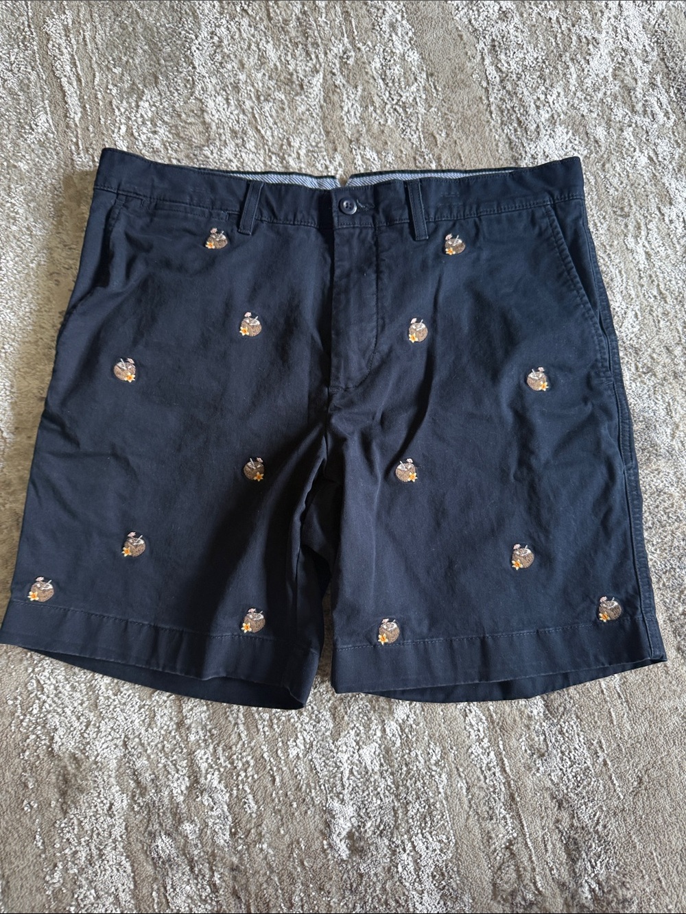 Daniel Cremieux Navy Embroidered Anchor Pattern Flat Front Shorts